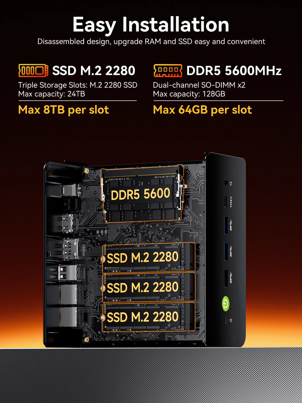 GMKtec K12 Mini PC AMD Ryzen™ 7 H 255 Dual DDR5 5600MT/s 3*SSD PCIe4.0 WiFi 6 BT 5.2 Dual 2.5G LAN OCulink Desktop Computer