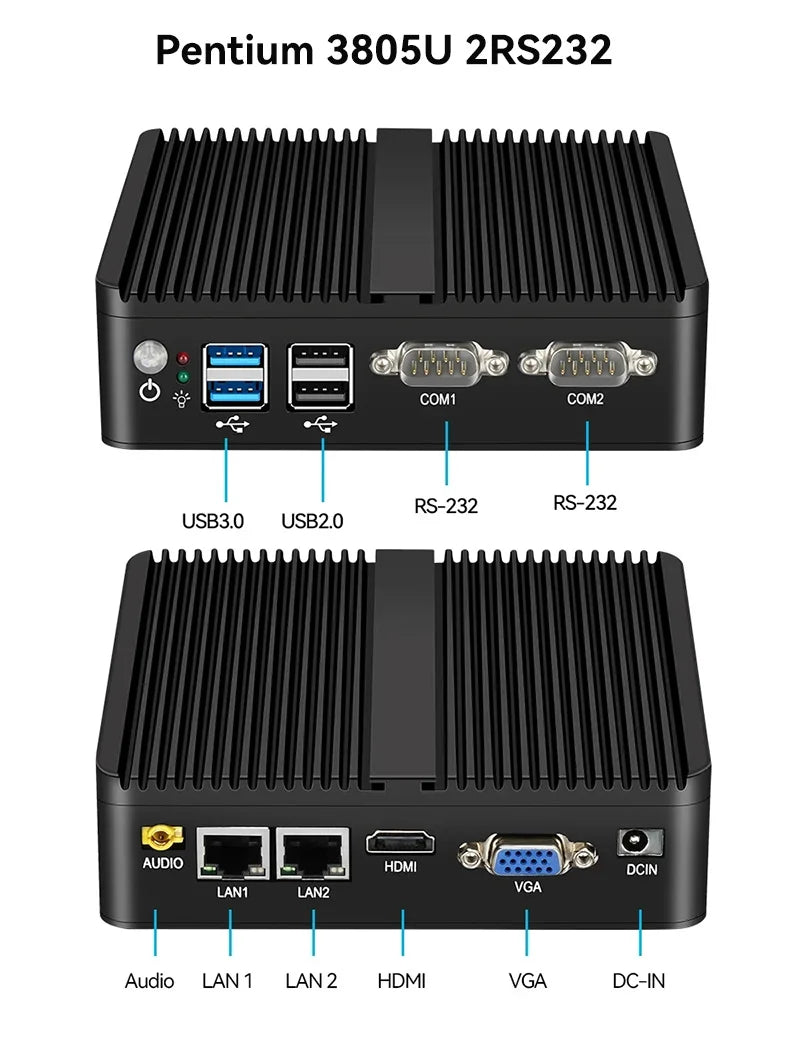 Helorpc Industrial Mini PC with Inter i3 i5 Celeron Processor Support WIN10 Linux RS232 WiFi with 4xUSB 1xHDMI 1xVGA Computer