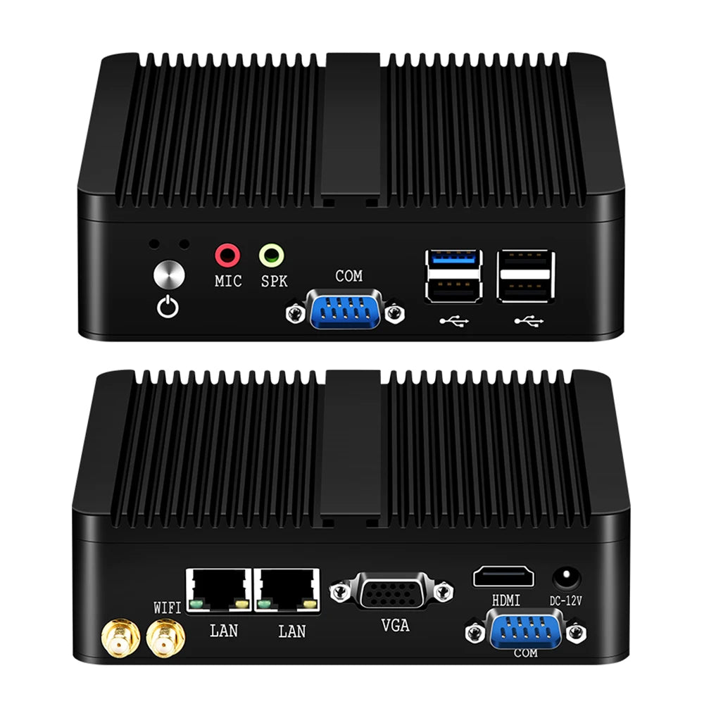 XCY Fanless Mini PC Intel Celeron J1900 Quad Cores Gigabit Ethernet 4x USB HDMI VGA Display Support WiFi Windows Linux/Ubuntu
