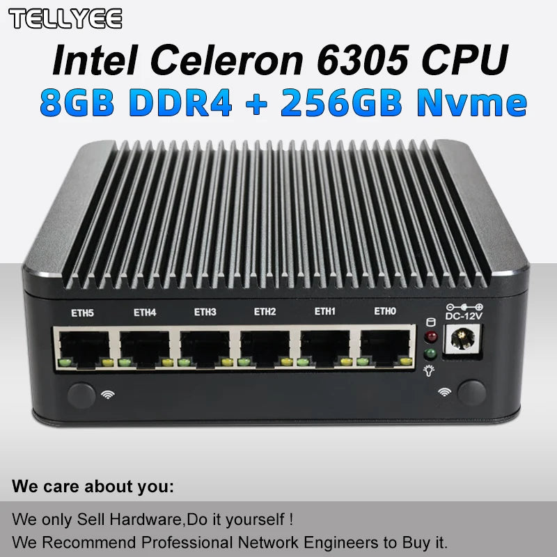 New Intel 6305 Soft router 6 LAN I226-V 2.5G fanless Mini PC DDR4 2*NVMe HD DP firewall OPNsense Mini PC