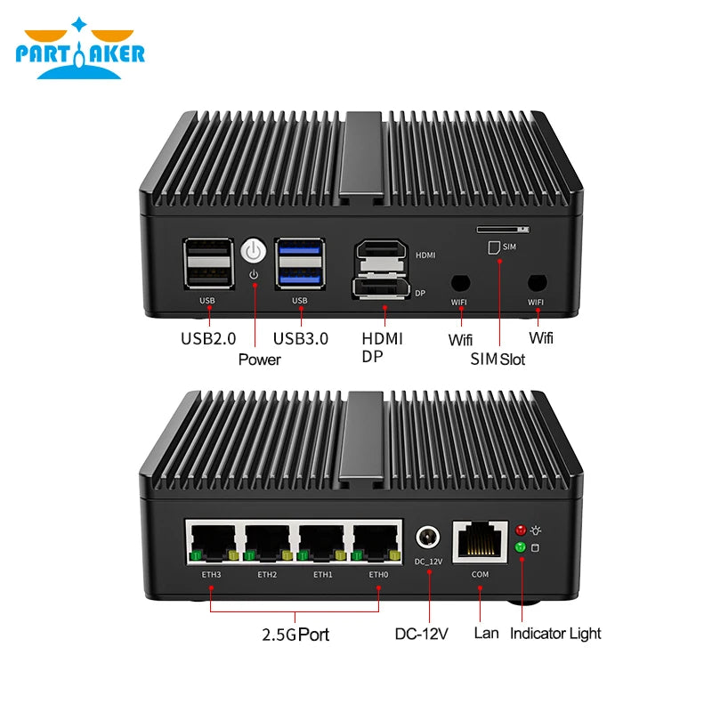 Partaker Mini PC N5105 N150 J4125 J6413 Soft Router 4 Intel i226 2.5G LAN pfSense Firewall Appliance 2xDDR4 OPNsense VPN Server