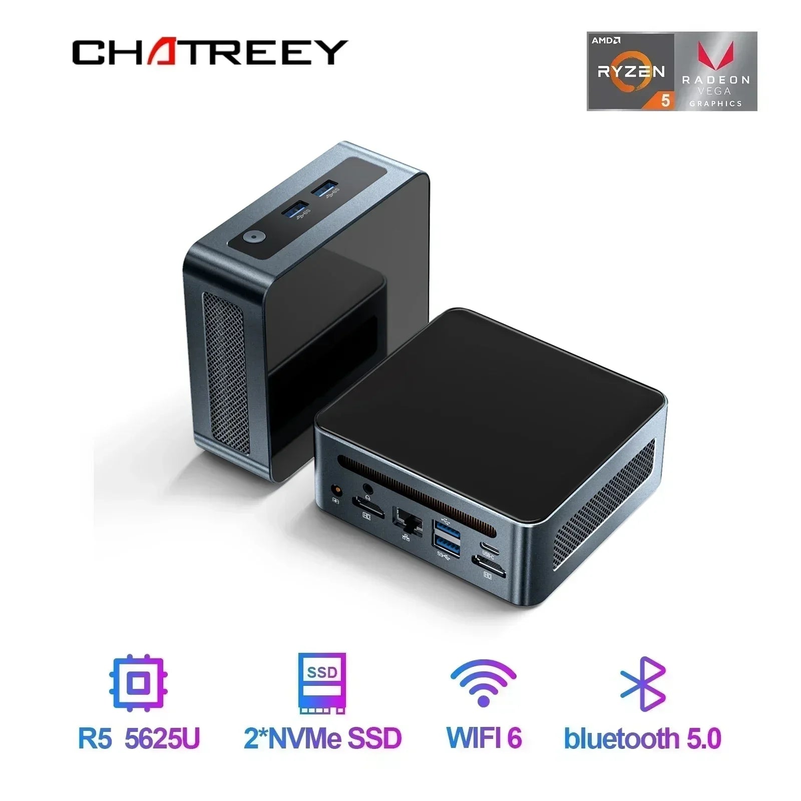 Chatreey  AN2P Mini PC R5 5625U/AN2C 3550H Gaming Desktop Computer NVME SSD WIFI6 HD Windows 11 Pro
