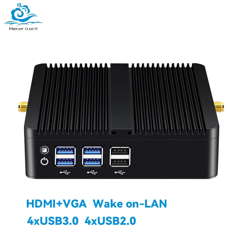 Helorpc Fanless Industrial Mini PC Inter Core i3/i5/i7 Processor with 4xUSB3.0 4xUSB2.0 HDMI VGA Support WIN10 LINUX  Computer