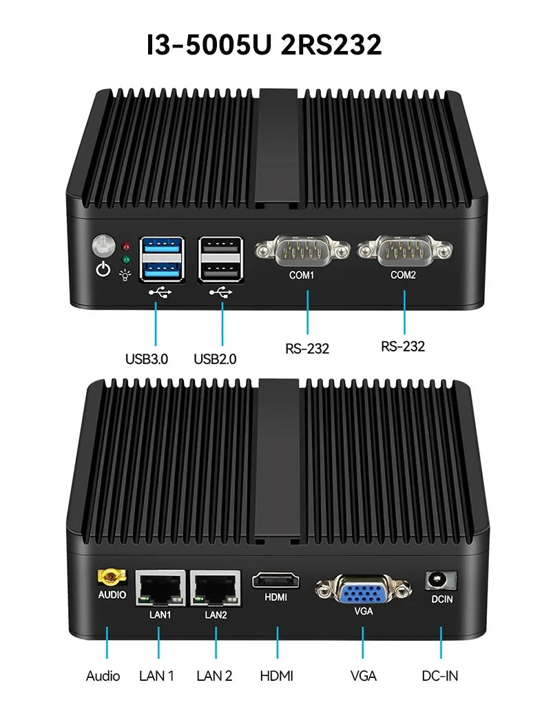Helorpc Industrial Mini PC with Inter i3 i5 Celeron Processor Support WIN10 Linux RS232 WiFi with 4xUSB 1xHDMI 1xVGA Computer