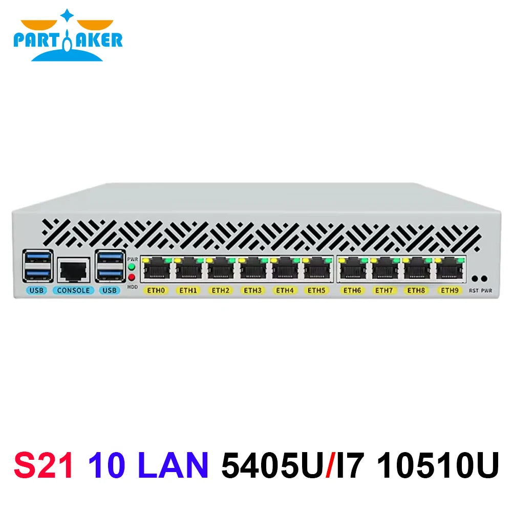 Partaker Firewall Appliance Intel 5405U 10th Gen i7 10510U 10 x i210 Lan Dual HD-MI DDR4 RAM Support Ros Ubuntu Linux OPNsense