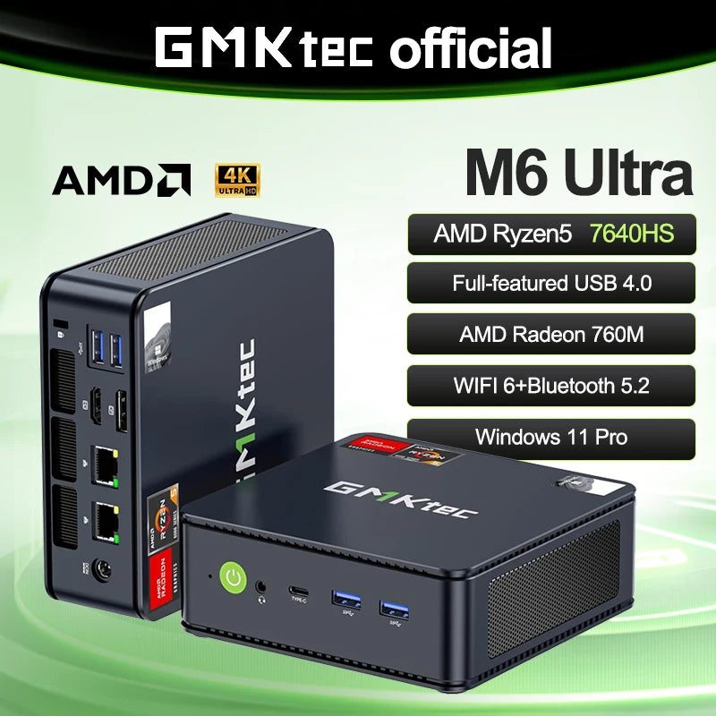 GMKtec M6 Ultra Nucbox Mini PC AMD R5 7640HS 6-core 12-thread DDR5 4800Mhz Pcie 3.0 SSD WIFI 6 BT5.2 Win11 Pro Desktop Gaming PC