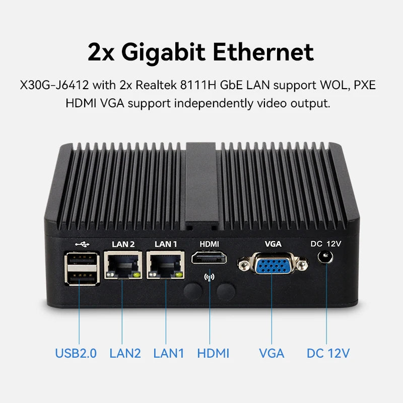 Fanless Mini PC 12th Gen Intel Celeron J6412 DDR4 M.2 SSD 2x GbE LAN RS232 RS485 Support WiFi SIM 4G LTE Windows 10/11 Linux