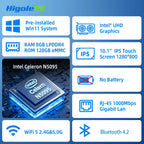Higole F10 10.1'' Fanless Mini PC Intel N5095 Windows 11 WiFi5 8GB 128GB 5000mAh 4K RS-232 RJ45 Laptop Desktop PC Mini Computers