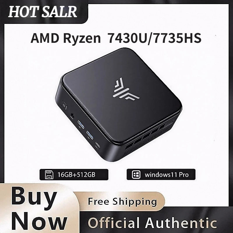 Mini PC with AMD Ryzen 5 7430U/ Ryzen7 7735HS/V2748 32GB 512GB SSD AMD Mini PC computer Gaming PC  Support 4K HDMI DP Type-C WiF
