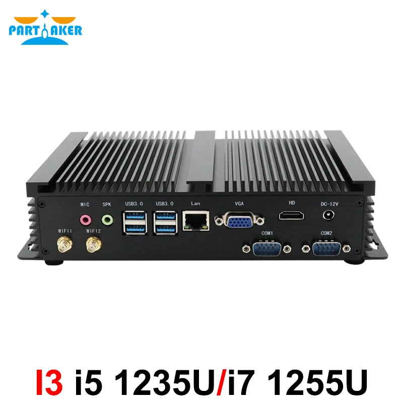 Partaker Fanless Industrial Mini PC Intel Core i7 1260P i5 1235U 2*DDR4 Msata+M.2 PCIE Mini PC Windows 11 HTPC Nuc VGA HDMI