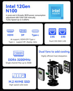 AMD R7 5825U/Inter N100/N150 Dual-Network Dual-Display Home Mini PC Support Win10 NAS System WiFi6 Pfense Firewall Computer