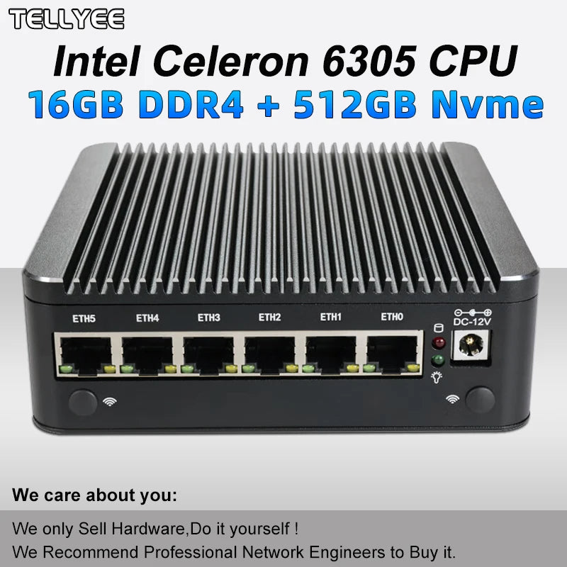New Intel 6305 Soft router 6 LAN I226-V 2.5G fanless Mini PC DDR4 2*NVMe HD DP firewall OPNsense Mini PC