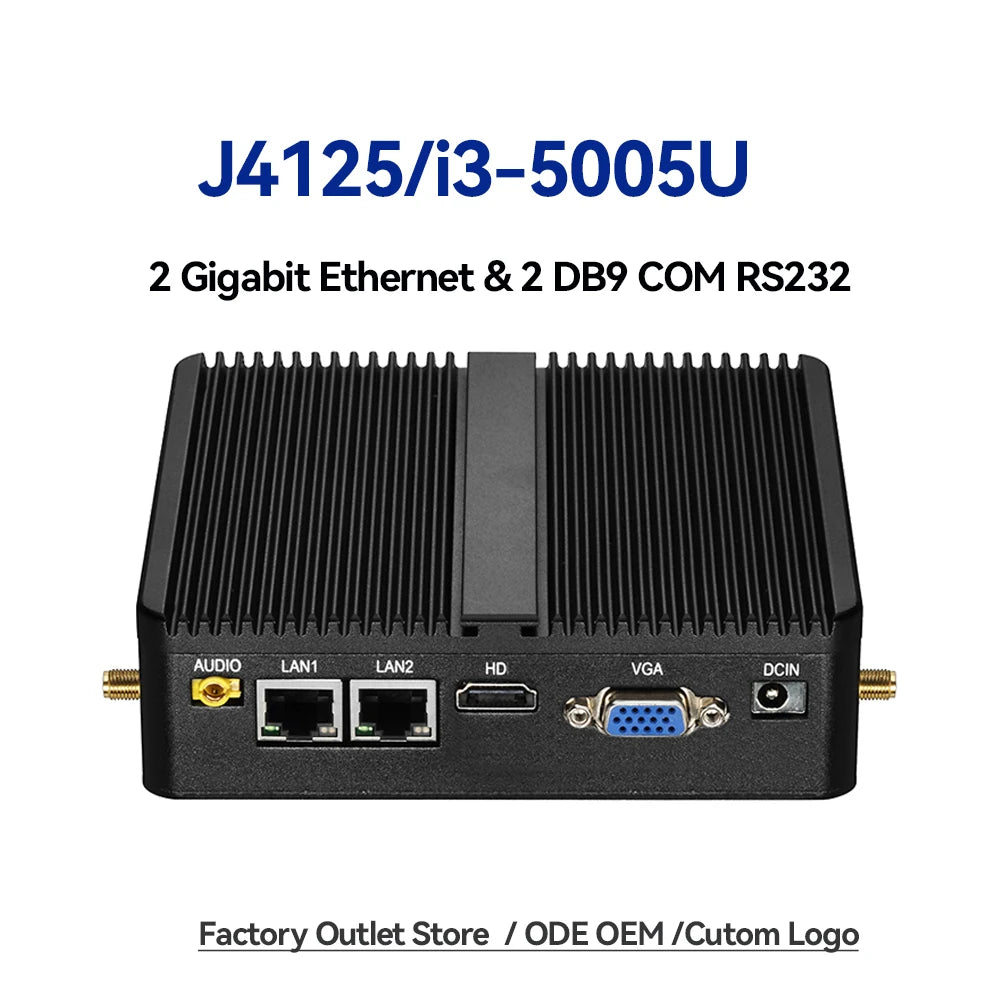 Industrial Fanless Mini PC Celeron J6412 Core i3-5005U Dual LAN 2*COM HDMI WIFI Windows 10 Nettop Office Computer minipc Desktop