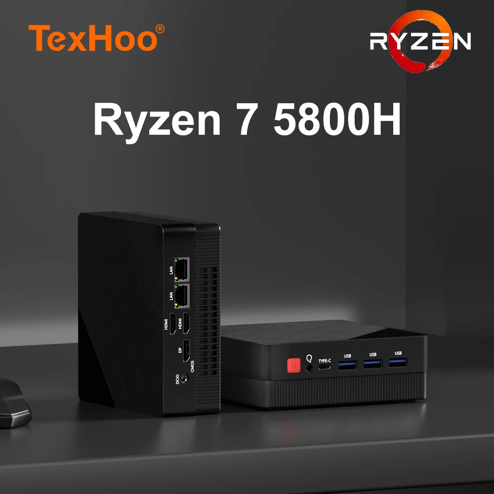 TexHoo AMD R7 6800H 6600H 6600U 7530U 5800H  4800H 4500U Mini PC  DDR5 NVMe SSD WiFi 6  BT5.2 HDMI DP  Dual LAN Desktop computer