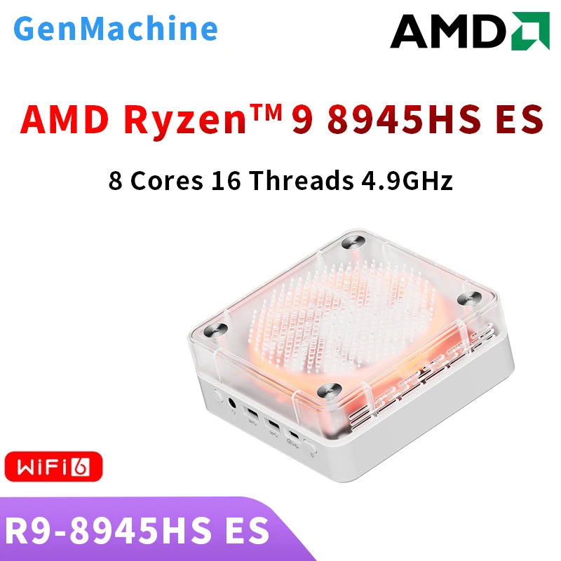 Genmachine Ryzen9 8945HS ES 7840HS 7940HS 8845HS 7640HS ES Mini PC Windows 11 WiFi 6 Gaming PC DDR5 4800MHz Display 4K Computer