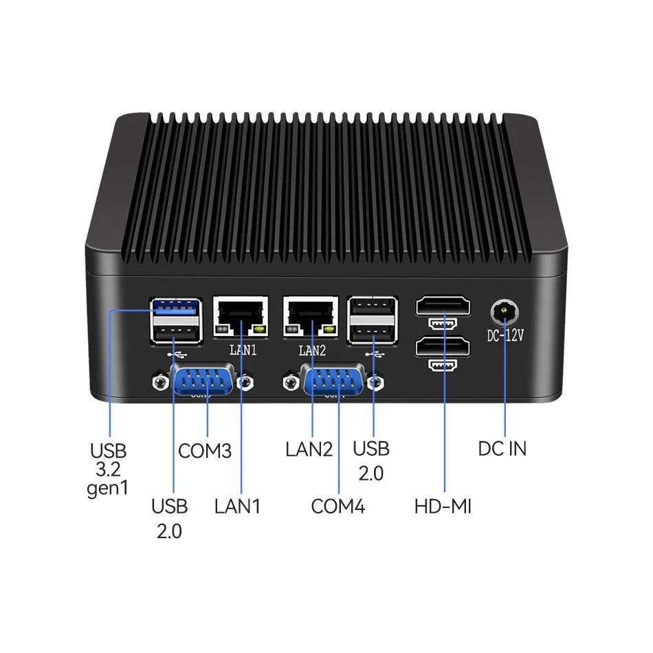 Industrial Mini PC Intel Pentium J5005 4xCOM 8xUSB 2xLAN 2xHDMI SIM Slot mPCIe WiFi 4G LTE GPIO LVDS Win11/10 Linux TPM2.0