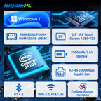 Higole Gole 1 Pro 5.5'' Fanless Mini PC Intel J4105 Windows 11 WiFi5 8G 128G 2500mAh with Screen Laptop Desktop PC Mini Computer