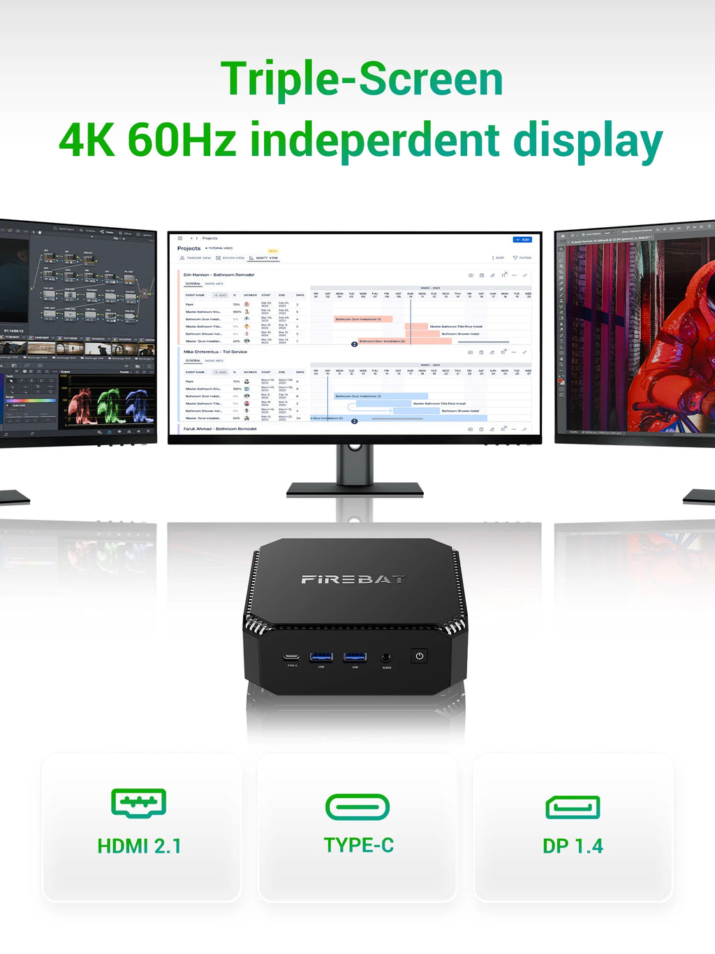 Firebat A6 Mini PC AMD R7 7735HS 8-core 16-thread Computer 16GB LPDDR5 RAM 512GB SSD WiFi 6 BT5.2 Mini PC 4K Desktop Computer