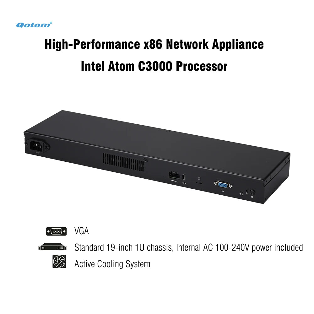 Q20300G9 1U Rack - Atom C3000 CPU, 4x 10G SFP+/ 5x 2.5G LAN, DDR4 RAM, Dual NVMe - PfSense/OPNsense Firewall Appliance