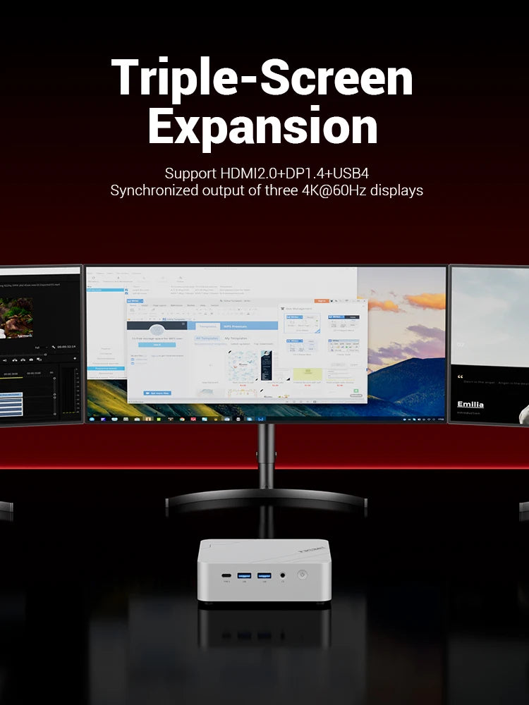 FIREBAT F1 MINI PC AMD Ryzen 7 H255 LPDDR5 24GB RAM 1TB SSD WIFI6 BT5.2 Portable Desktop MINI-PC Windows 11 Desktop Computer