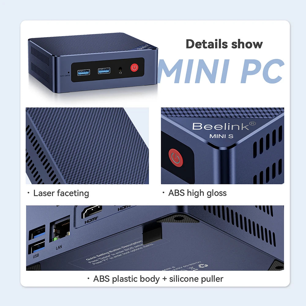Beelink MINI S12  Mini PC 12th Gen Intel N95 S13 N150 8GB DDR4 256GB SSD Wifi5 Dual 1000M LAN Win 11 Desktop Mini Computer