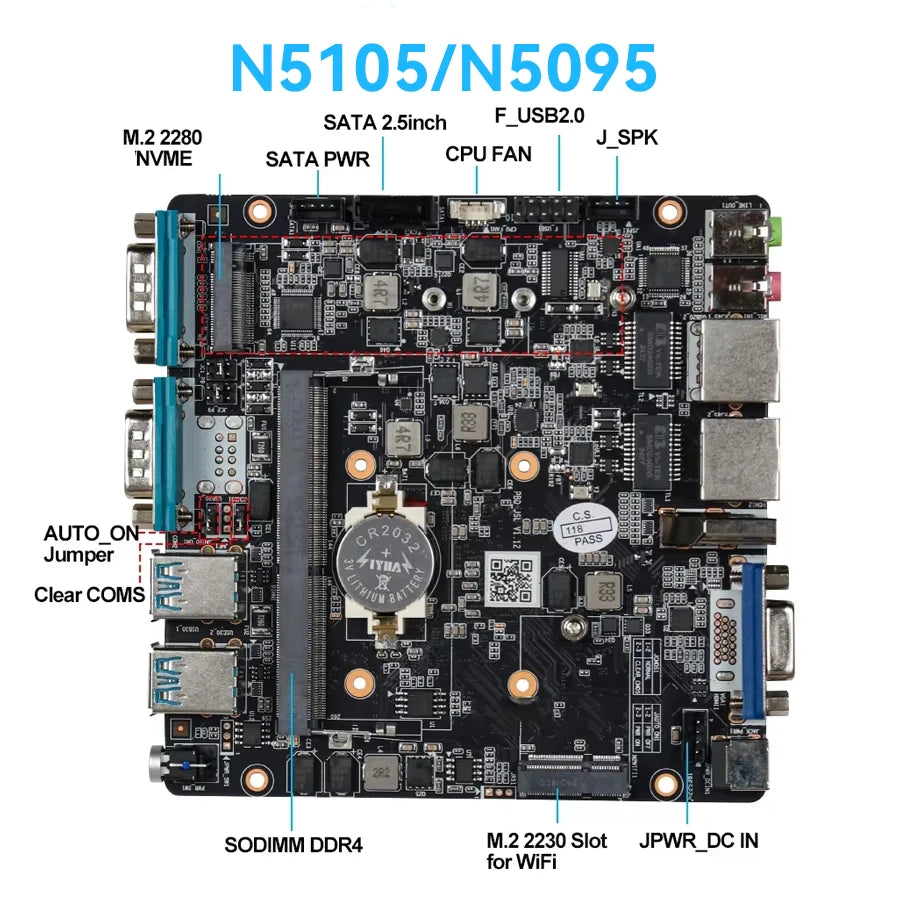 Fanless Mini PC Intel Celeron N5095 J6412 2x Gigabit Ethernet 2x COM RS232 RS485 6x USB Support WiFi 4G LTE Windows 10 Linux