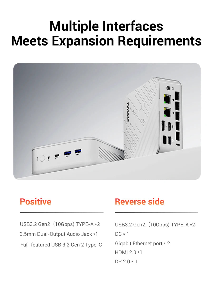 FIREBAT AM02 Mini PC AMD Ryzen 7 H255 DDR5 16GB RAM M.2 PCIe 512GB SSD WiFi6 BT5.2 1000M LAN Portable Windows11 Desktop Computer