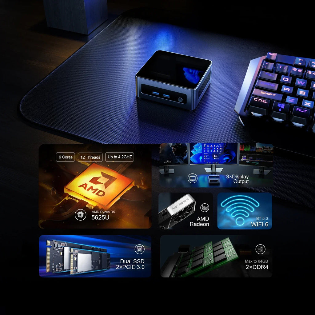Chatreey  AN2P Mini PC R5 5625U/AN2C 3550H Gaming Desktop Computer NVME SSD WIFI6 HD Windows 11 Pro