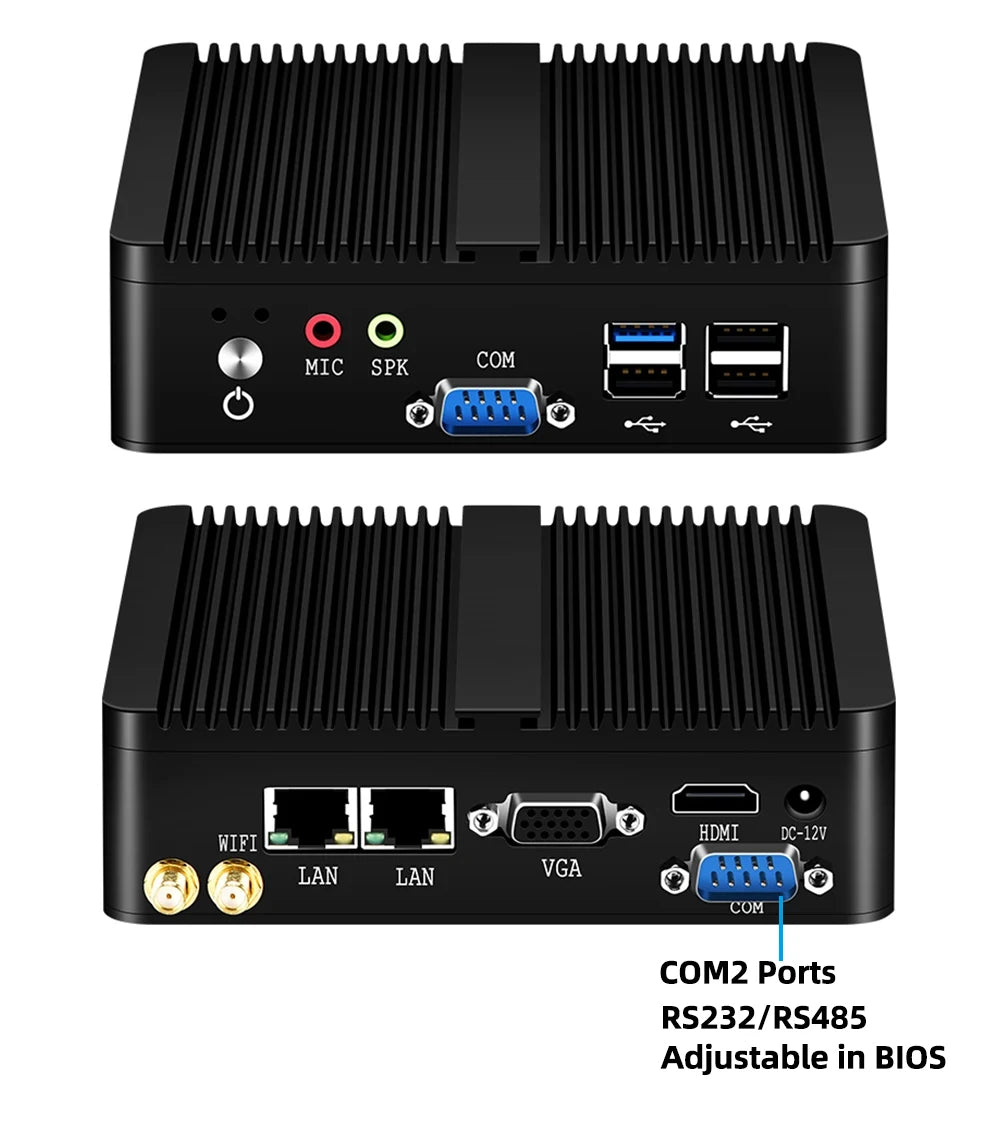 XCY Fanless Mini PC Intel Celeron J1900 Quad Cores Gigabit Ethernet 4x USB HDMI VGA Display Support WiFi Windows Linux/Ubuntu