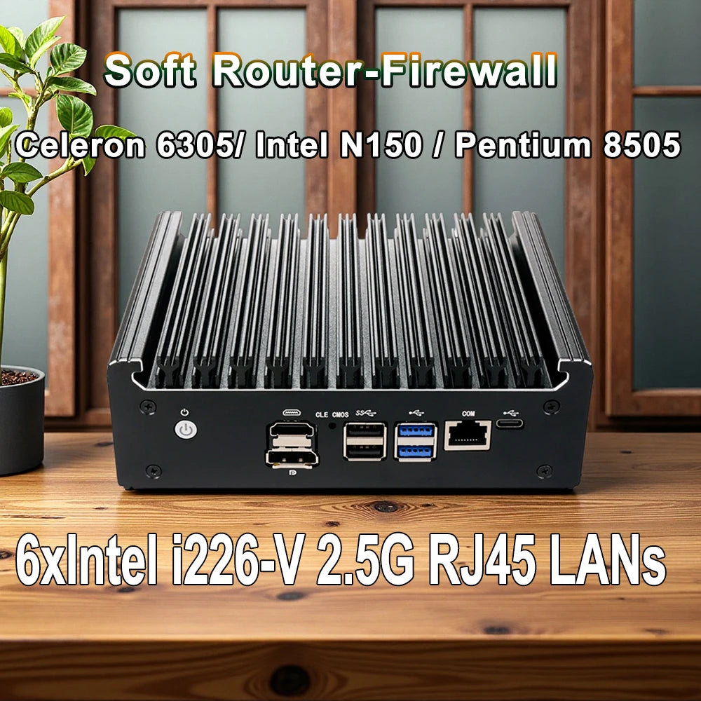 Intel Celeron 6305/N150/Pentium Gold 8505 Soft router 6Lans i226-V 2.5G Fanless Mini PC NVMe SATA pfSense Firewall Appliance