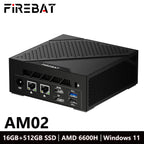 FIREBET AM02 Mini PC 6600H CPU 6C/12T MAX 4.5GHz 16GB LPDDR5 RAM 512GB SSD Windows 11 Desktop 2*RJ45 WIFI6 BT5.2 Gaming Computer