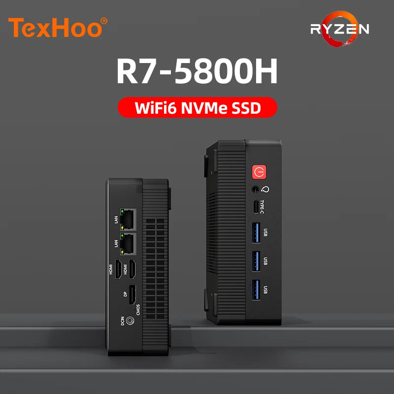 TexHoo Mini PC AMD R7 5800H 7730U  up to 16G DDR4 512G NVMe Dual HDMI DP Wifi6 WDesktop Gaming Computer Dual network ports