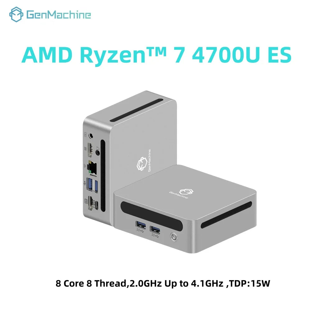 GenMachine AMD Ryzen 7 4700U ES Windows 11 8 Core 8 Thread 4.1GHz 15W MINI PC DDR4  WIFI6 RTL8852, BT5.2 Desktop Gaming Computer
