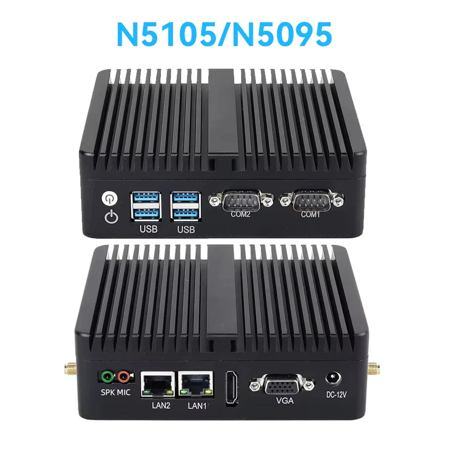Fanless Mini PC Intel Celeron N5095 J6412 2x Gigabit Ethernet 2x COM RS232 RS485 6x USB Support WiFi 4G LTE Windows 10 Linux