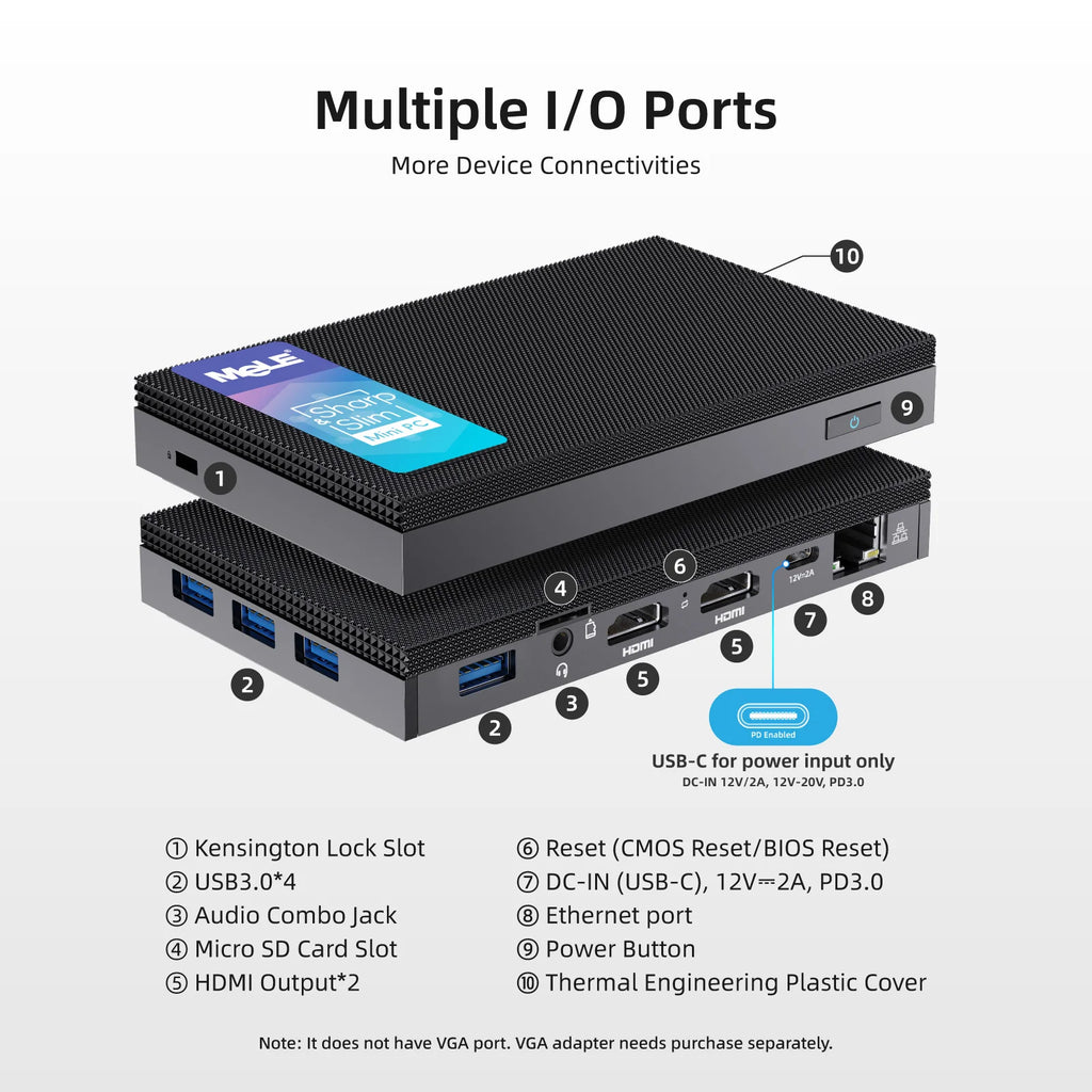 MeLE Quieter3Q Fanless Mini Computer Jaskperlake N5100 8G 128G Intel Mini PC NVMe SSD 4K HDMI HDR 2.4G 5G Gigabit PXE