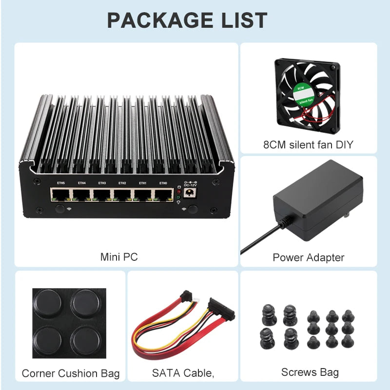 Intel Celeron 6305/N150/Pentium Gold 8505 Soft router 6Lans i226-V 2.5G Fanless Mini PC NVMe SATA pfSense Firewall Appliance
