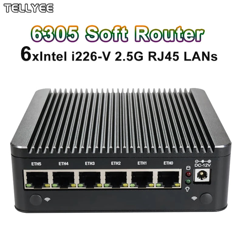 New Intel 6305 Soft router 6 LAN I226-V 2.5G fanless Mini PC DDR4 2*NVMe HD DP firewall OPNsense Mini PC