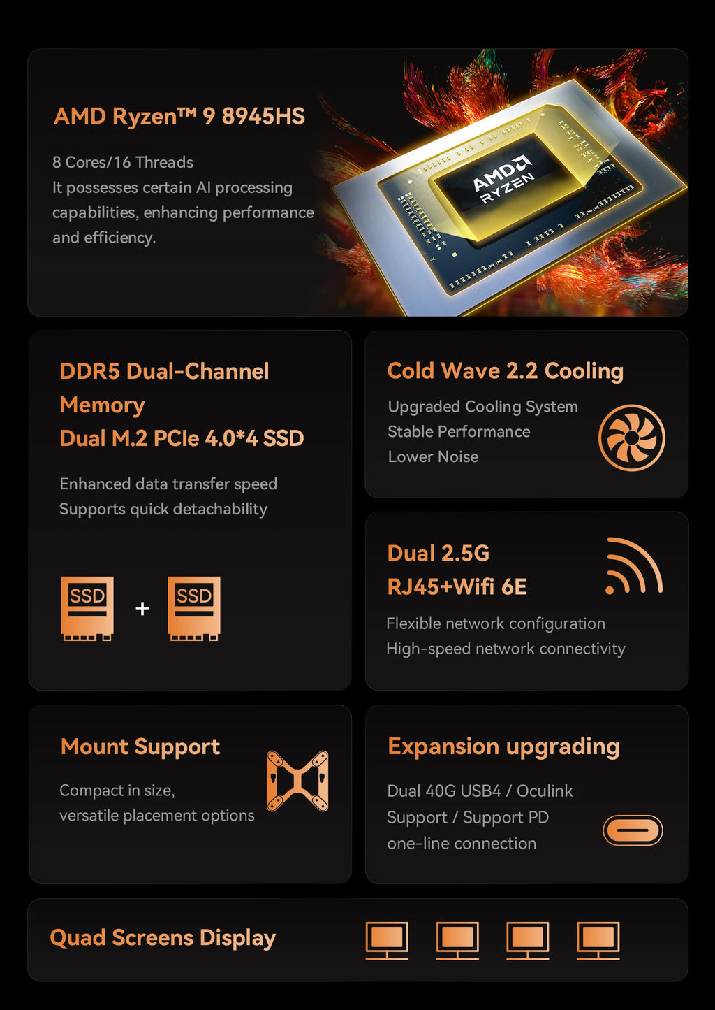 MINISFORUM UM890 Pro Mini PC AMD Ryzen 9 8945HS Windows 11 Mini Computer DDR5 32GB 1TB NVME SSD Oculink DP WiFi 6 Gaming Mini PC