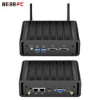 BEBEPC Industrial Mini PC Fanless Intel Core i5 5200U i7 4500U 2*COM RS232 Mini Computer Desktop Celeron Windows 10 Wifi HD 2LAN