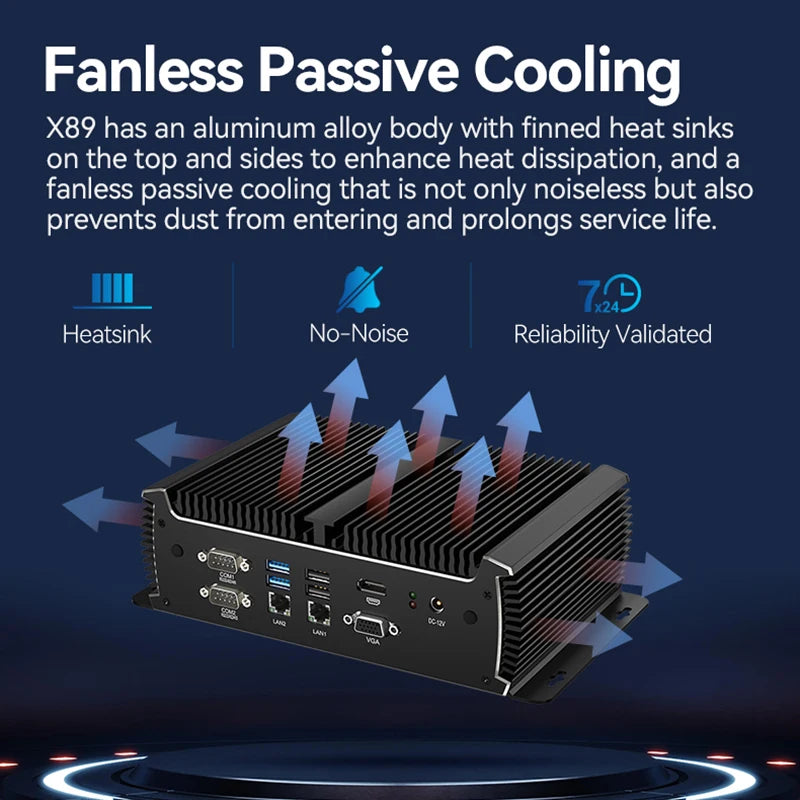 XCY X89 Industrial IPC Fanless Mini PC Intel i7-1165G7 6x COM RS232 RS485 2x Mini PCIe WiFi SIM 4G LTE CAN-Bus Windows Linux