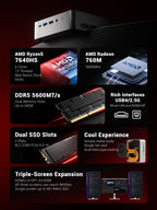 FIREBAT F1 MINI PC AMD Ryzen 5 7640HS DDR5 16GB RAM 512GB SSD WIFI6 BT5.2 Portable Window 11 Pro Gaming Desktop Computer