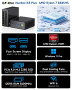 GMKtec K8 Plus Mini PC AMD R7 8845HS 8-core 16-thread DDR5 5600Mhz Pcie 4.0 SSD WIFI6 BT5.2 Win11 Pro Desktop Gaming PC