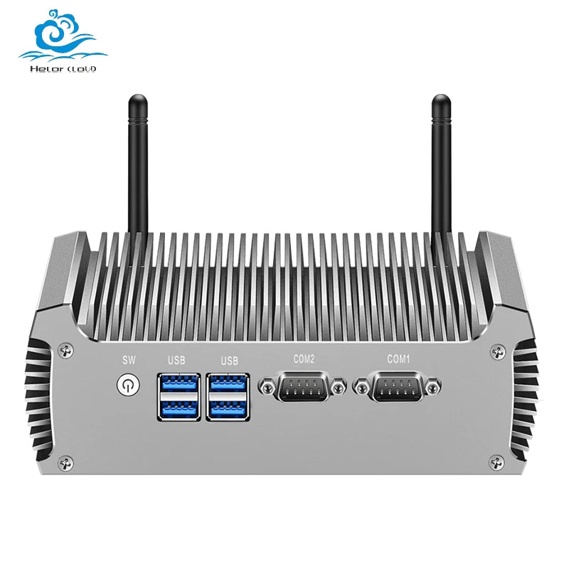 Helorpc Fanless Industrial Mini PC with Inter Core i7-5500U Support WIN10  WIFI with 4xUSB3.0 1xHDMI 1xVGA 2xRS232 Computer