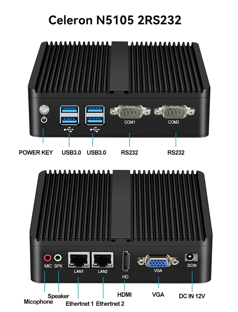 Helorpc Industrial Mini PC with Inter i3 i5 Celeron Processor Support WIN10 Linux RS232 WiFi with 4xUSB 1xHDMI 1xVGA Computer