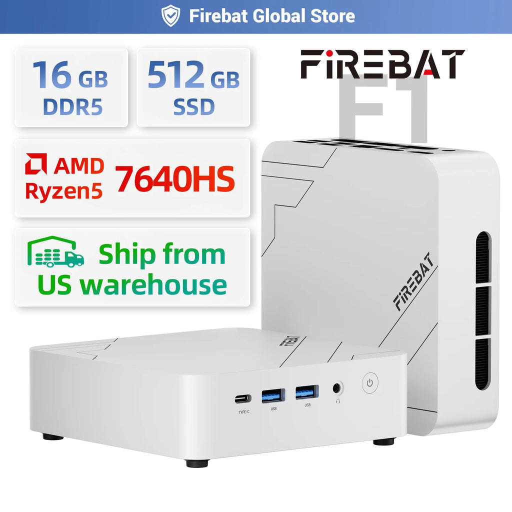 FIREBAT F1 MINI PC AMD Ryzen 5 7640HS DDR5 16GB RAM 512GB SSD WIFI6 BT5.2 Portable Window 11 Pro Gaming Desktop Computer