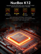 GMKtec K12 Mini PC AMD Ryzen™ 7 H 255 Dual DDR5 5600MT/s 3*SSD PCIe4.0 WiFi 6 BT 5.2 Dual 2.5G LAN OCulink Desktop Computer