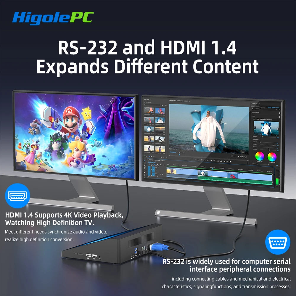 Higole F6APL 10.1'' Fanless Mini PC Intel J3455 Windows 10 WiFi5 4GB 64GB 2340mAh 4K RS-232 RJ45 Laptop Desktop PC Mini Computer