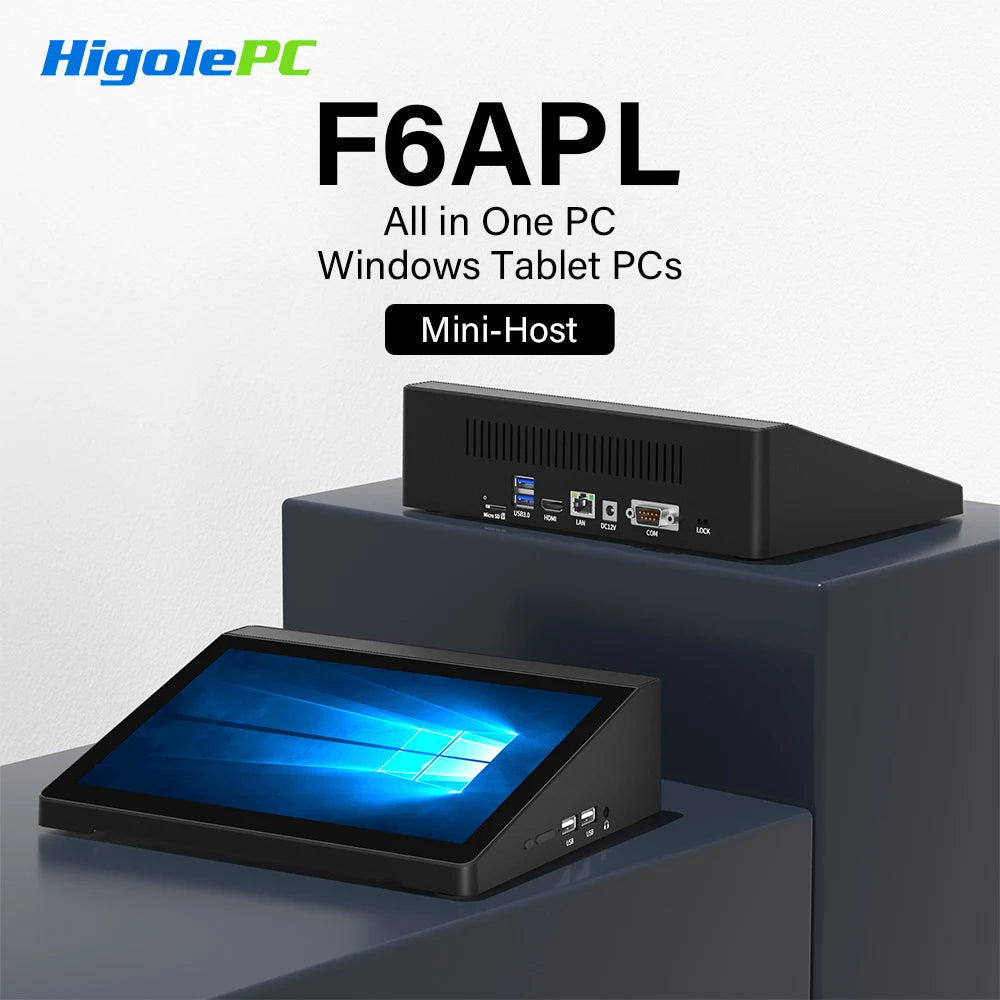 Higole F6APL 10.1'' Fanless Mini PC Intel J3455 Windows 10 WiFi5 4GB 64GB 2340mAh 4K RS-232 RJ45 Laptop Desktop PC Mini Computer