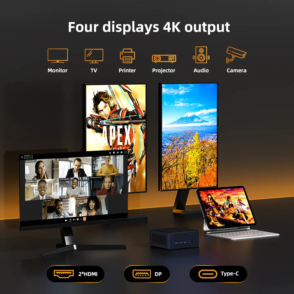 ZXIPC Mini PC AMD Ryzen 7 8745HS  R5-6600H R7-7735HS R7-7840HS DDR5 M.2 NVME SSD  Support 4K HDMI Display/WiFi6/USB3.2/Office