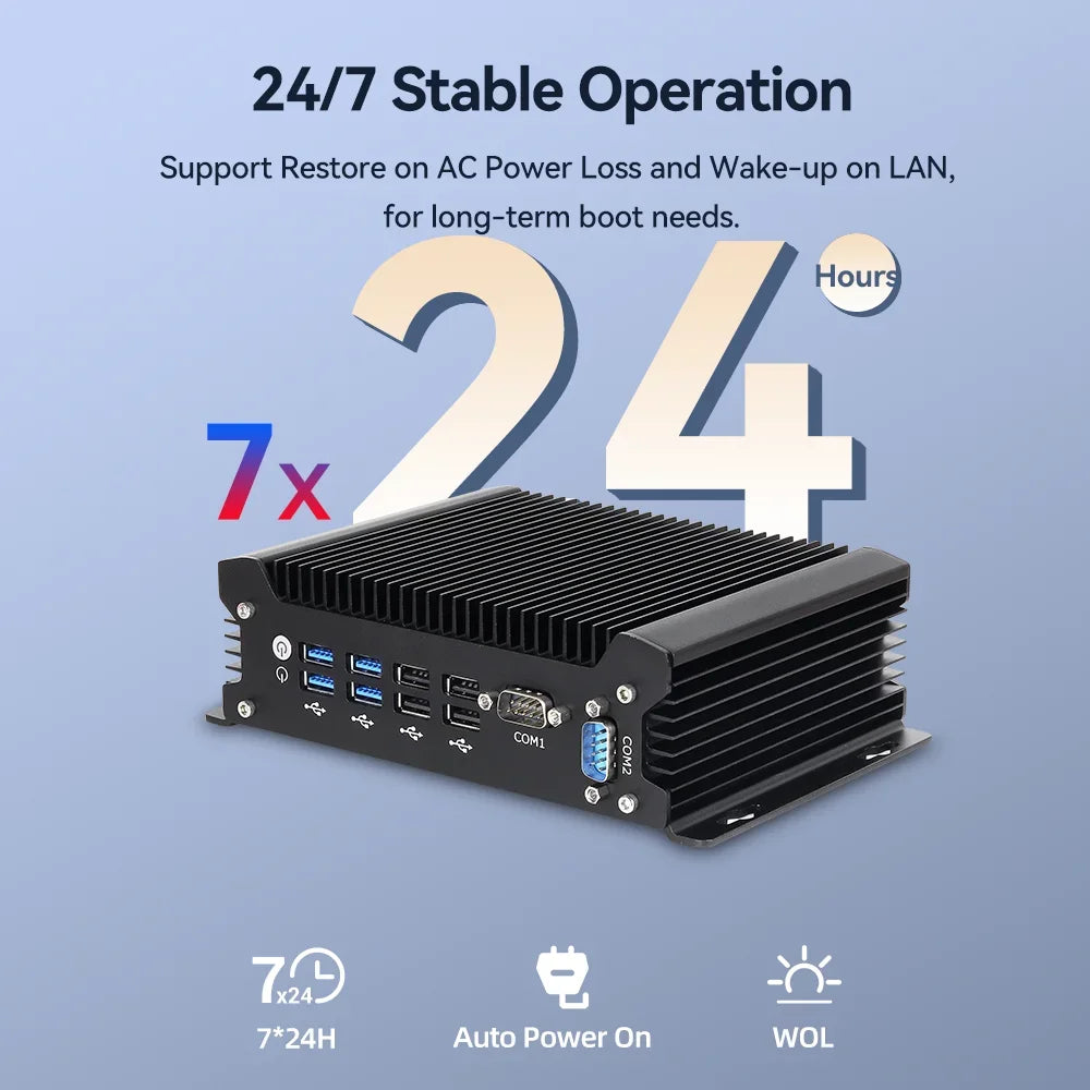 Fanless Industrial Mini PC 13th Intel Core i5 1335U DDR5 M.2 SSD 2x COM RS232 2x LAN 8x USB WiFi SIM 4G LTE Windows Linux